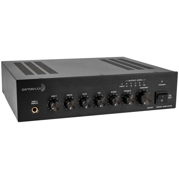 Main product image for Dayton Audio DA40T Commercial Audio Amplifier 40W 70V/ 100V/ 4 Ohm Mixer - 2 Mic 1 Aux 1 Telephone input